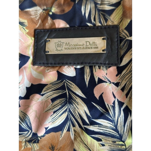 Massimo Dutti Women’s Blue Leather Biker Jacket Zip Front Size M - Picture 7 of 9